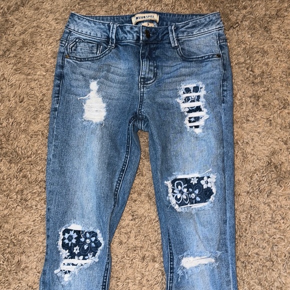 Blue Spice Denim - Blue spice distressed patched jeggings